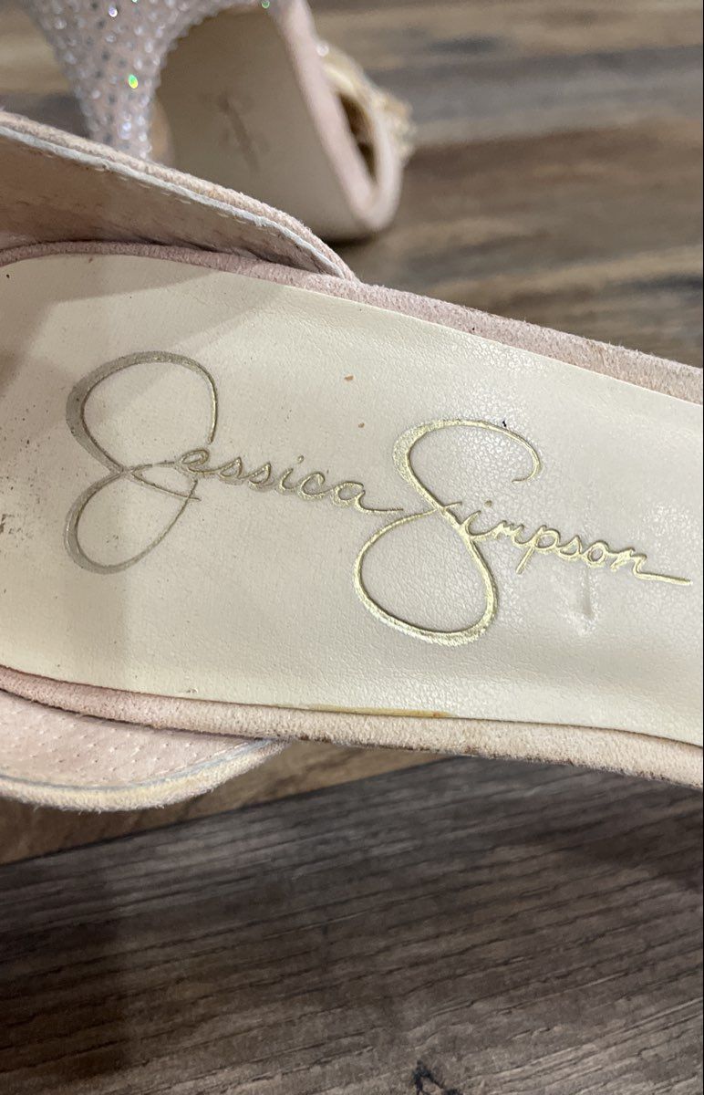 Jessica Simpson Jillar Pink Rhinestone Fringe Ankle Strap Heels Size 10M