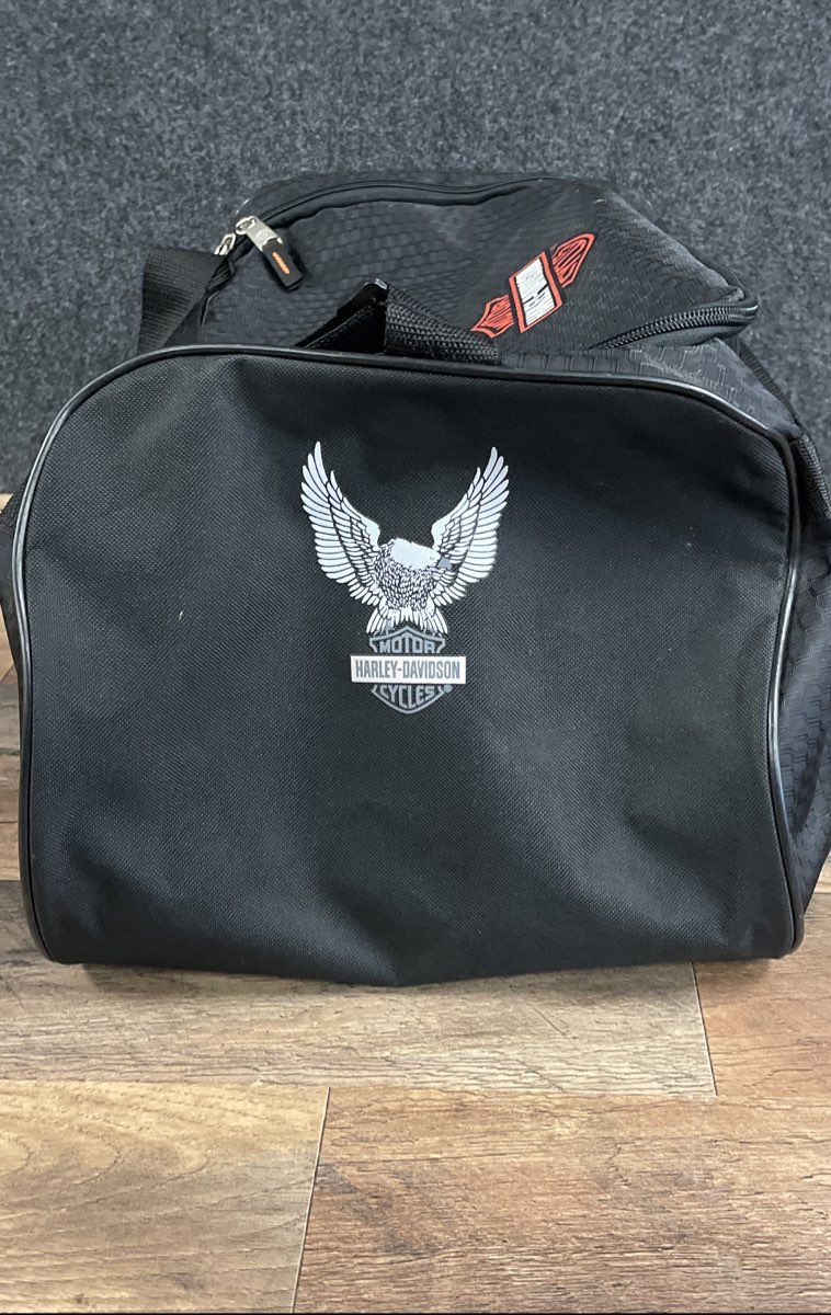 Harley-Davidson Black Nylon Duffle Bag Travel Gym Bag Eagle Bar & Shield Logo