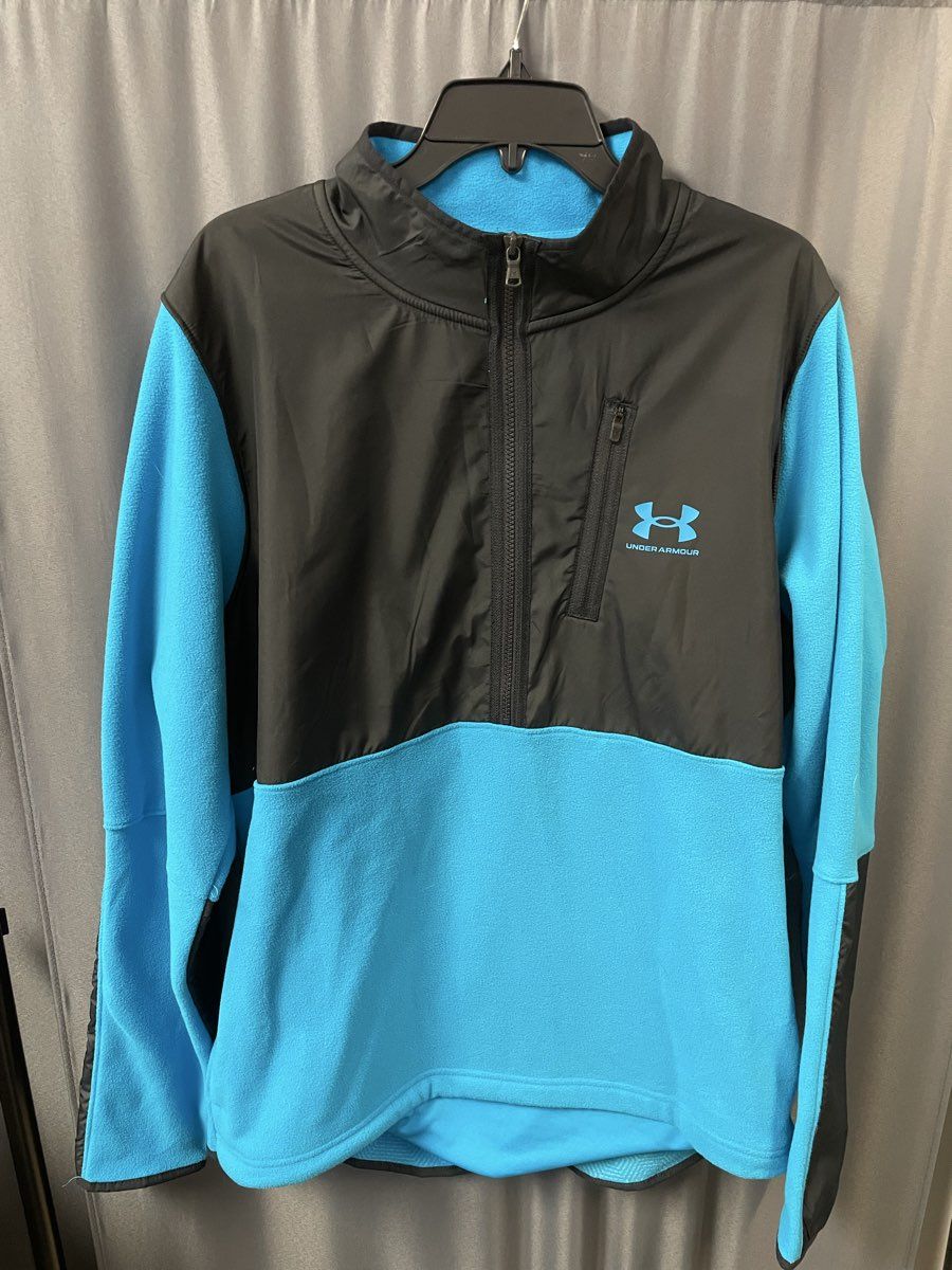 Under Armour Men's Blue Black Storm Fleece Hybrid 1/2 Zip Loose Jacket Sz XL