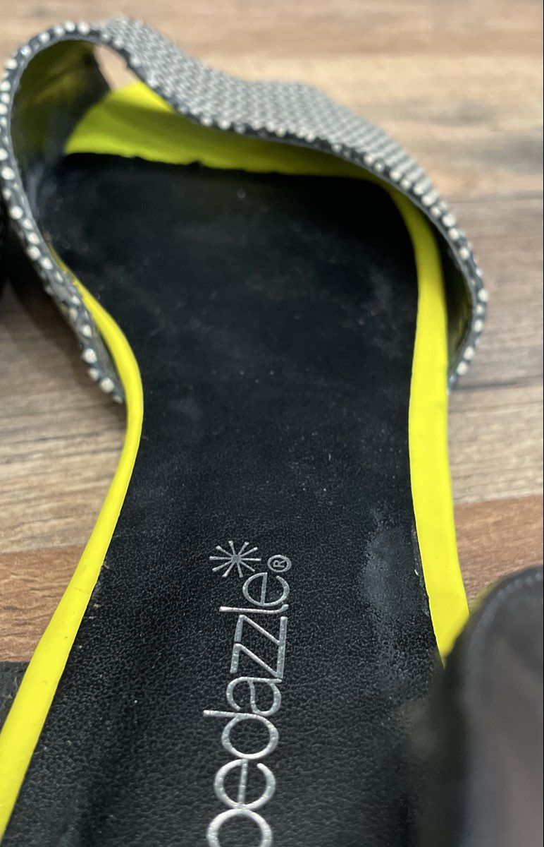 Shoedazzle Black Yellow Polka Dot D'Orsay Peep Toe Flats Size 9