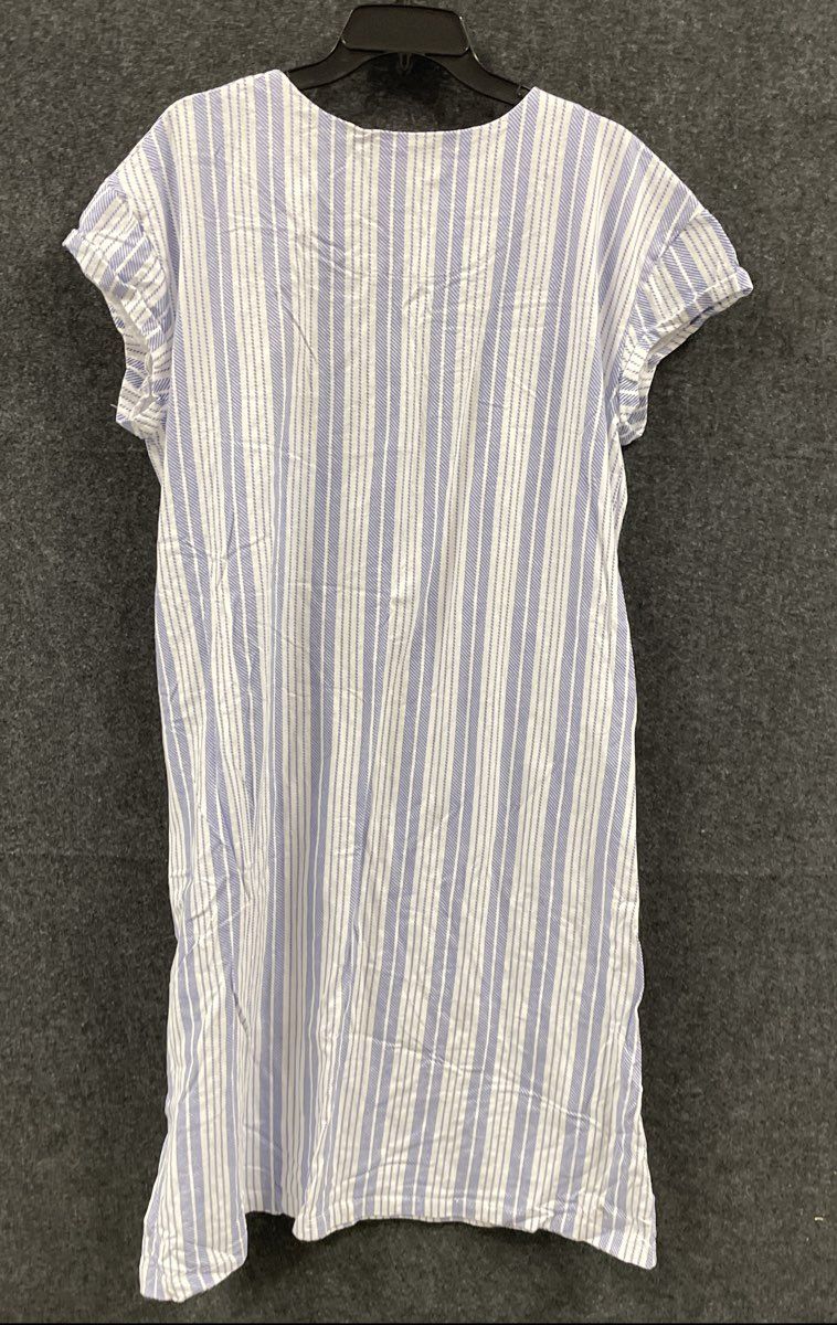 Stan Herman Womens Petite T-Shirt Dress Blue White Striped Cotton V-Neck Sz PL