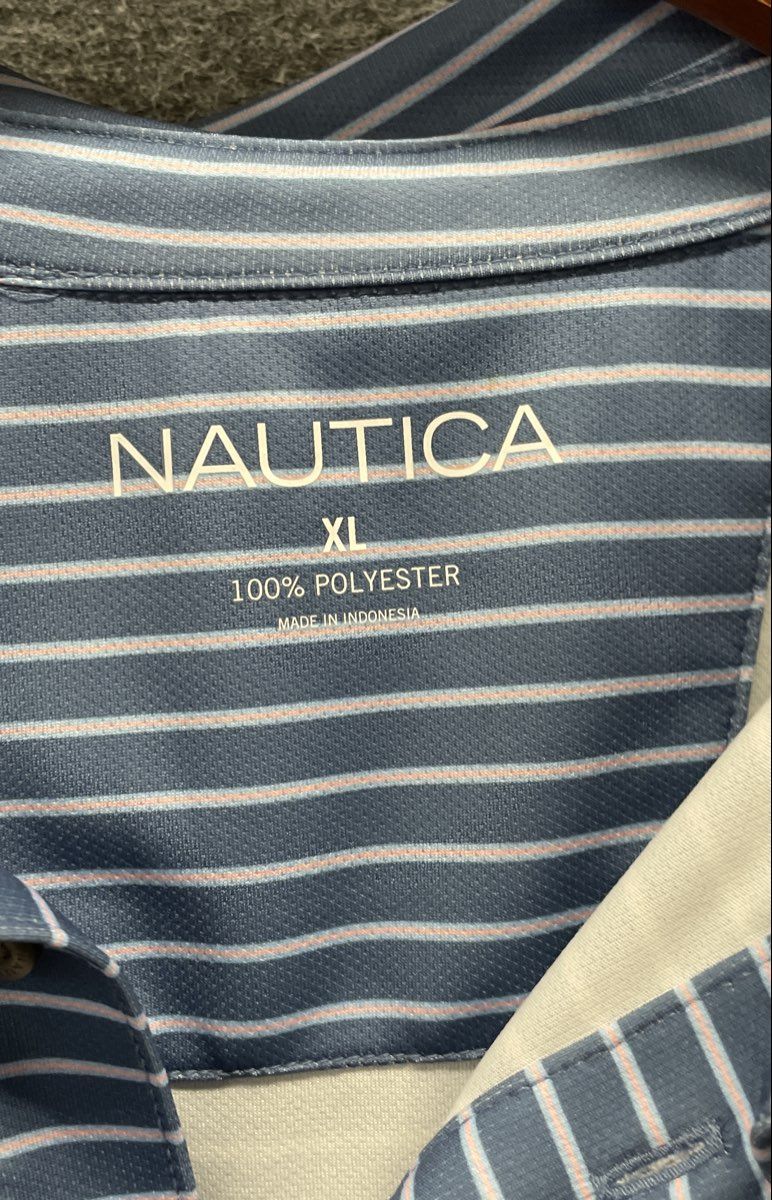 Nautica Men's Blue White Striped Performance Polo Shirt Sz XL