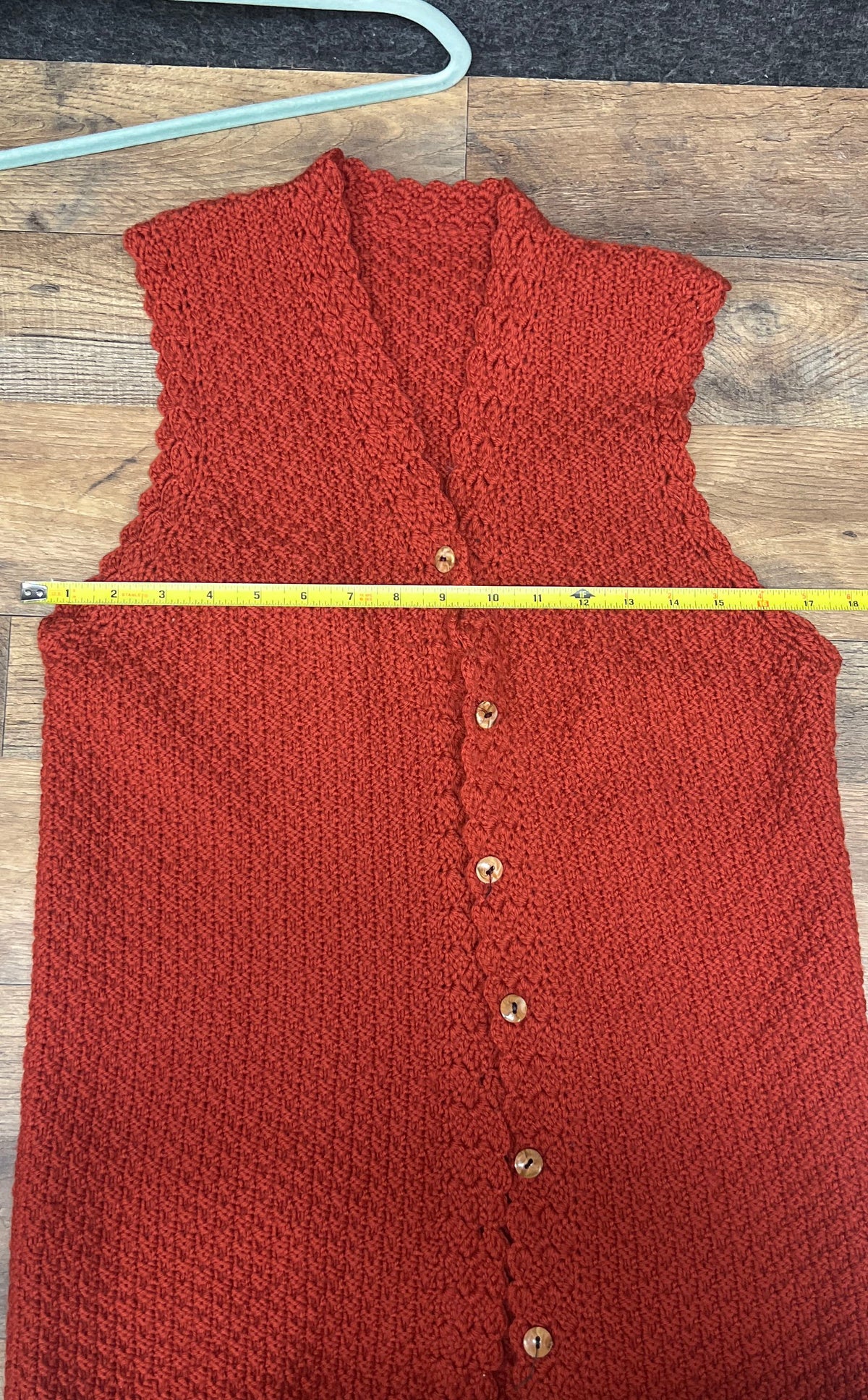 Women's Red Knitted Button Front Textured Vest Waistcoat M
