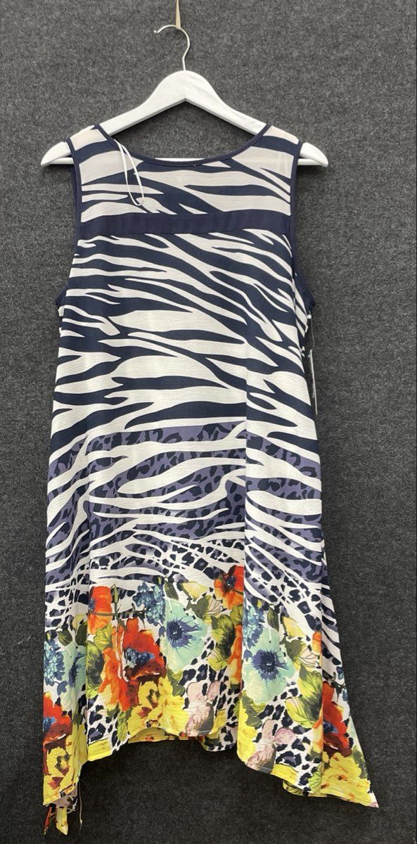 Robbie Bee Women's Sleeveless Animal Floral A-Line Border Dress Navy NWT Sz 10