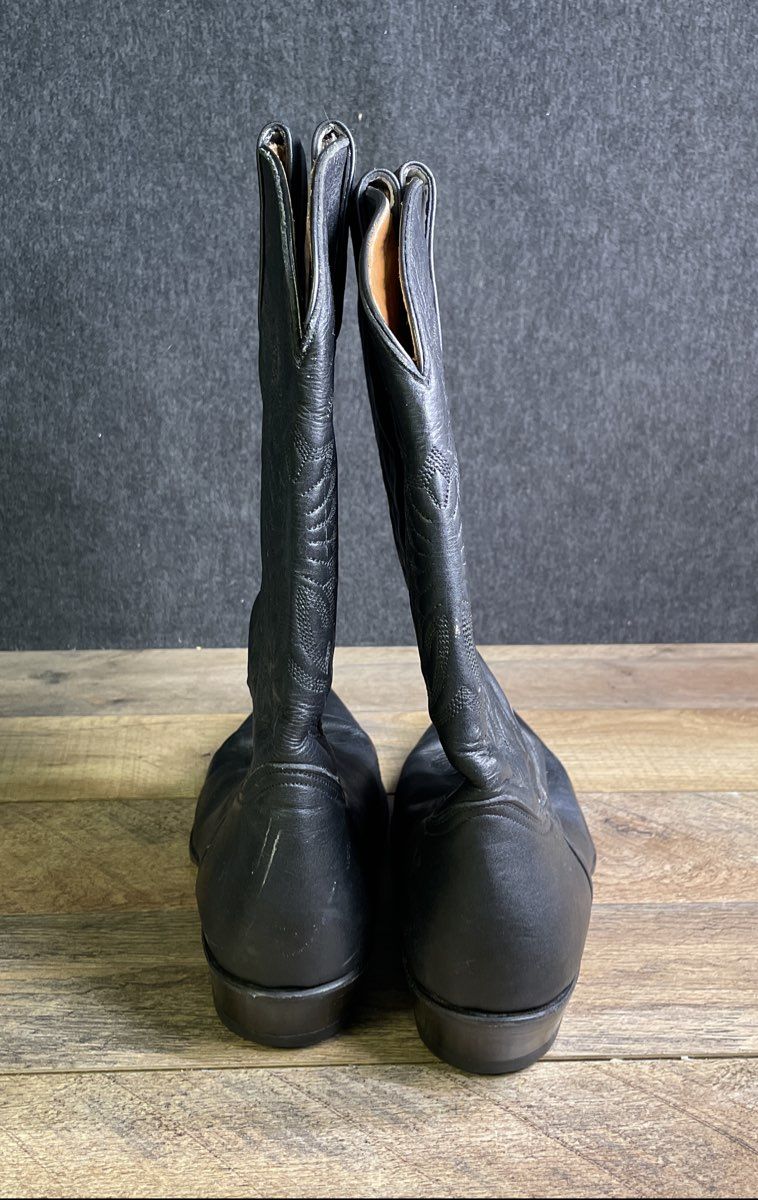 Dos de Oro Botas Pistolero Black Leather Western Cowboy Boots Size 7.5
