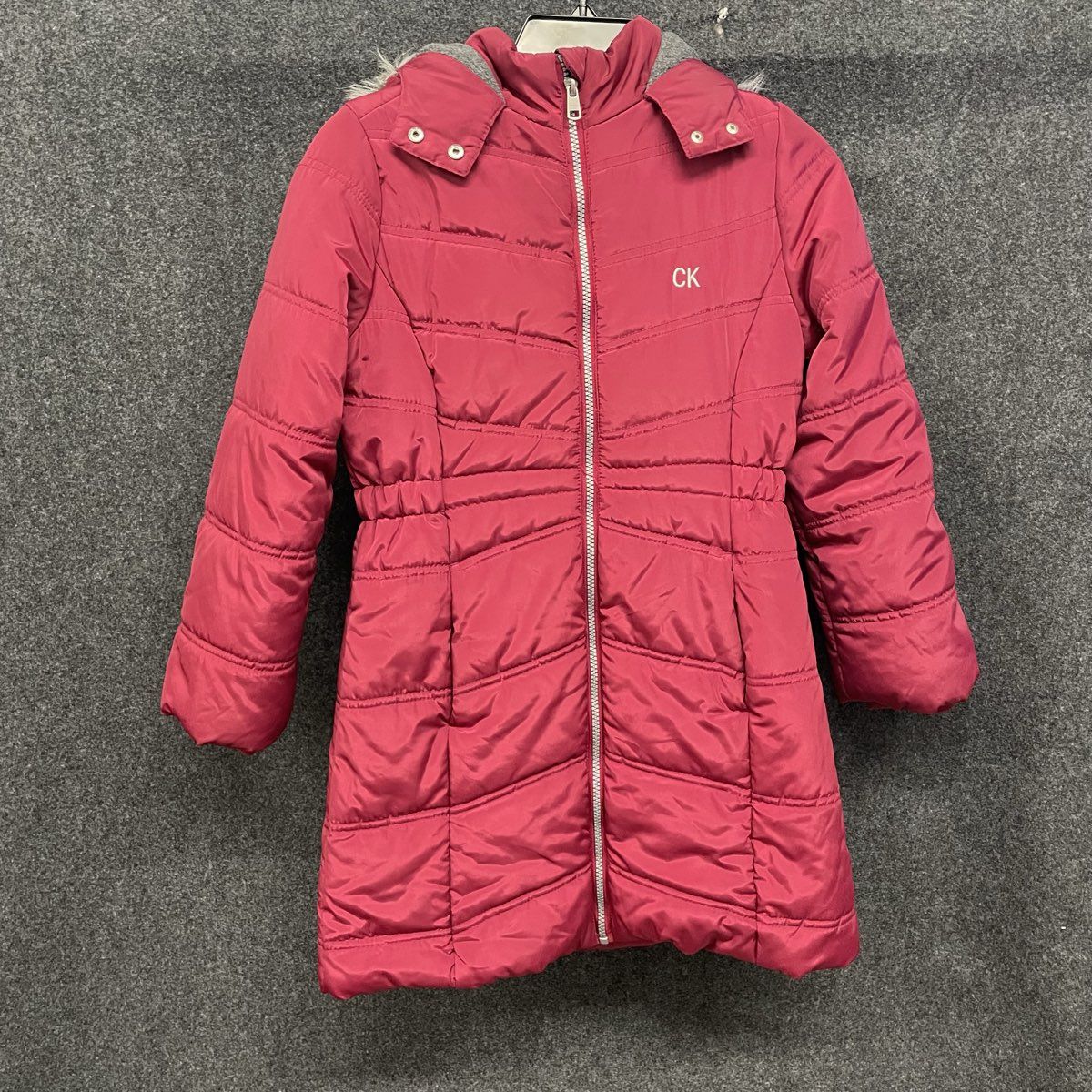 Calvin Klein Jeans Women's Puffer Jacket Berry Pink Quilted Fleece Lined Sz M