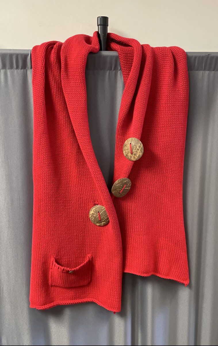 Katie Todd Women's Red 100% Cotton Chunky Knit Cardigan Scarf Large Buttons OS
