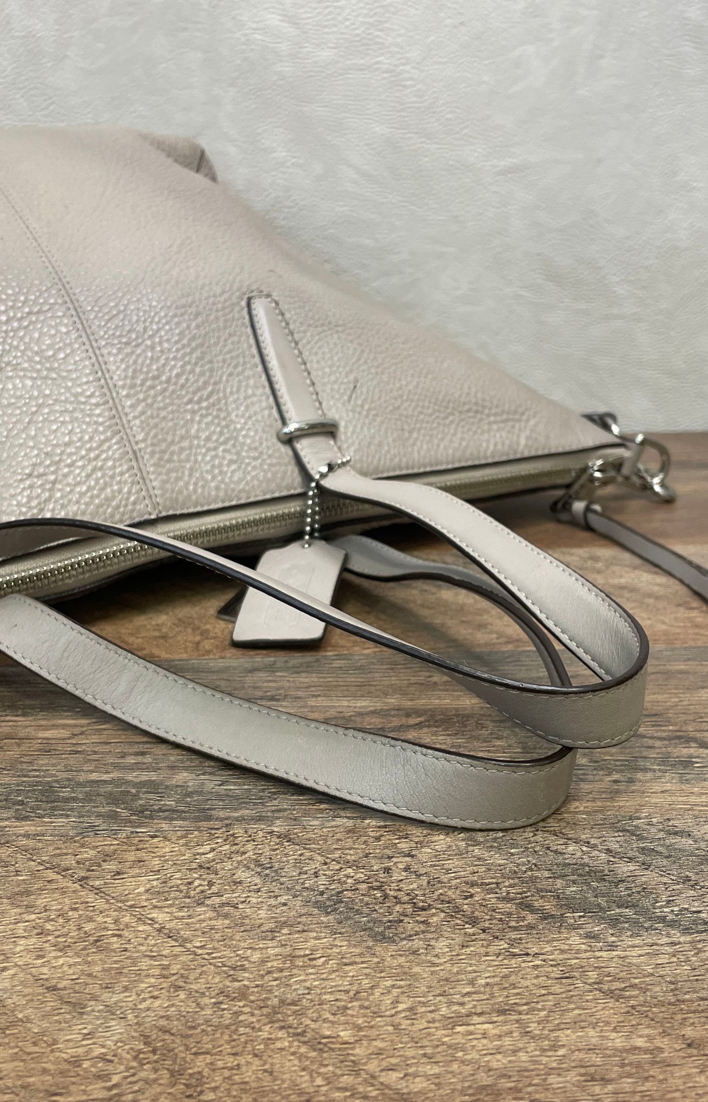 Coach Grey Pebbled Leather Tote Shoulder Bag Silver Hardware Convertible