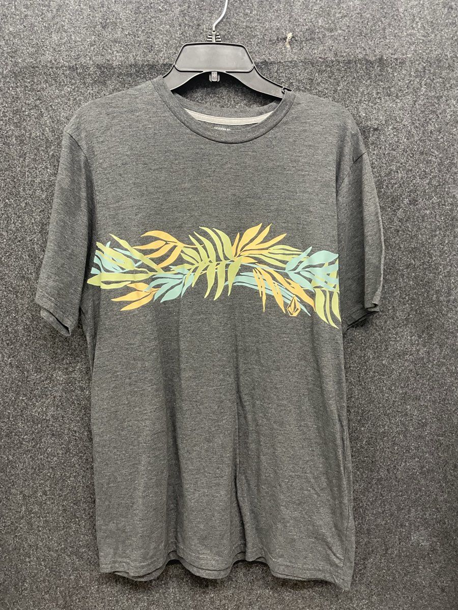 Volcom Men's T-Shirt Gray Heather Floral Frond Graphic Modern Fit Size L