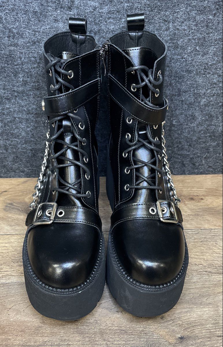 Black Platform Combat Boots Kids Girls Youth Chain Buckle Goth Punk Size Kids