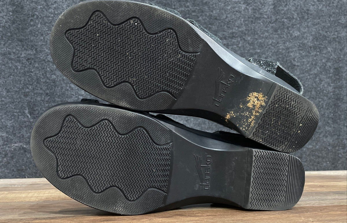 Dansko Black Sparkle Textured Strappy Wedge Sandals Women's Size 42