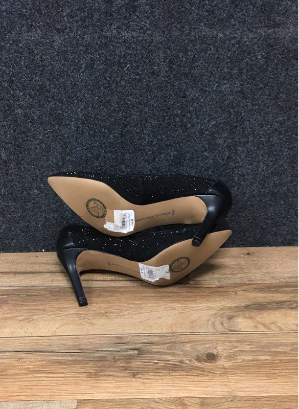 Adrienne Vittadini Black Rhinestone Crystal Embellished Pointed Toe Heels 8.5