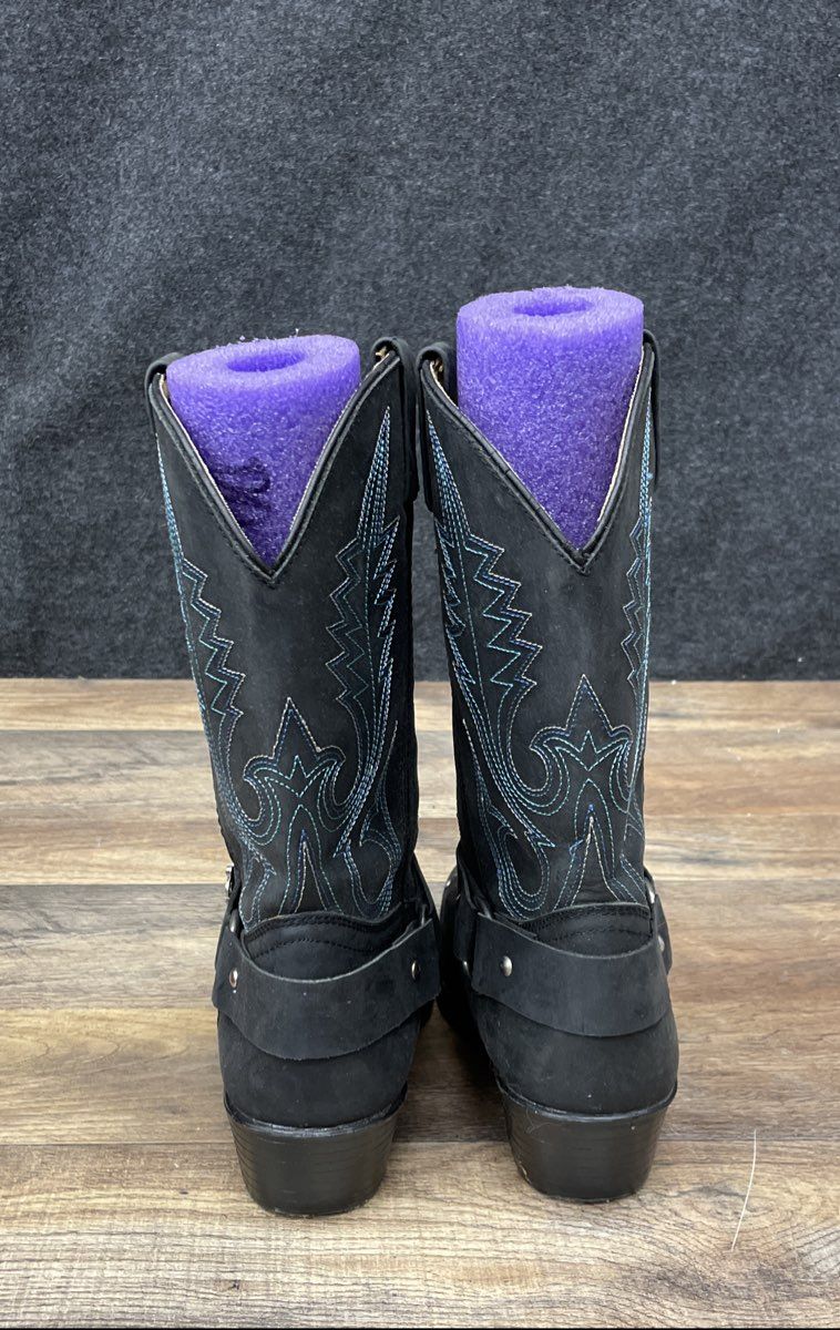 Smoky Mountain Boots 3283Y Black Blue Studded Harness Western Cowboy Size 5D