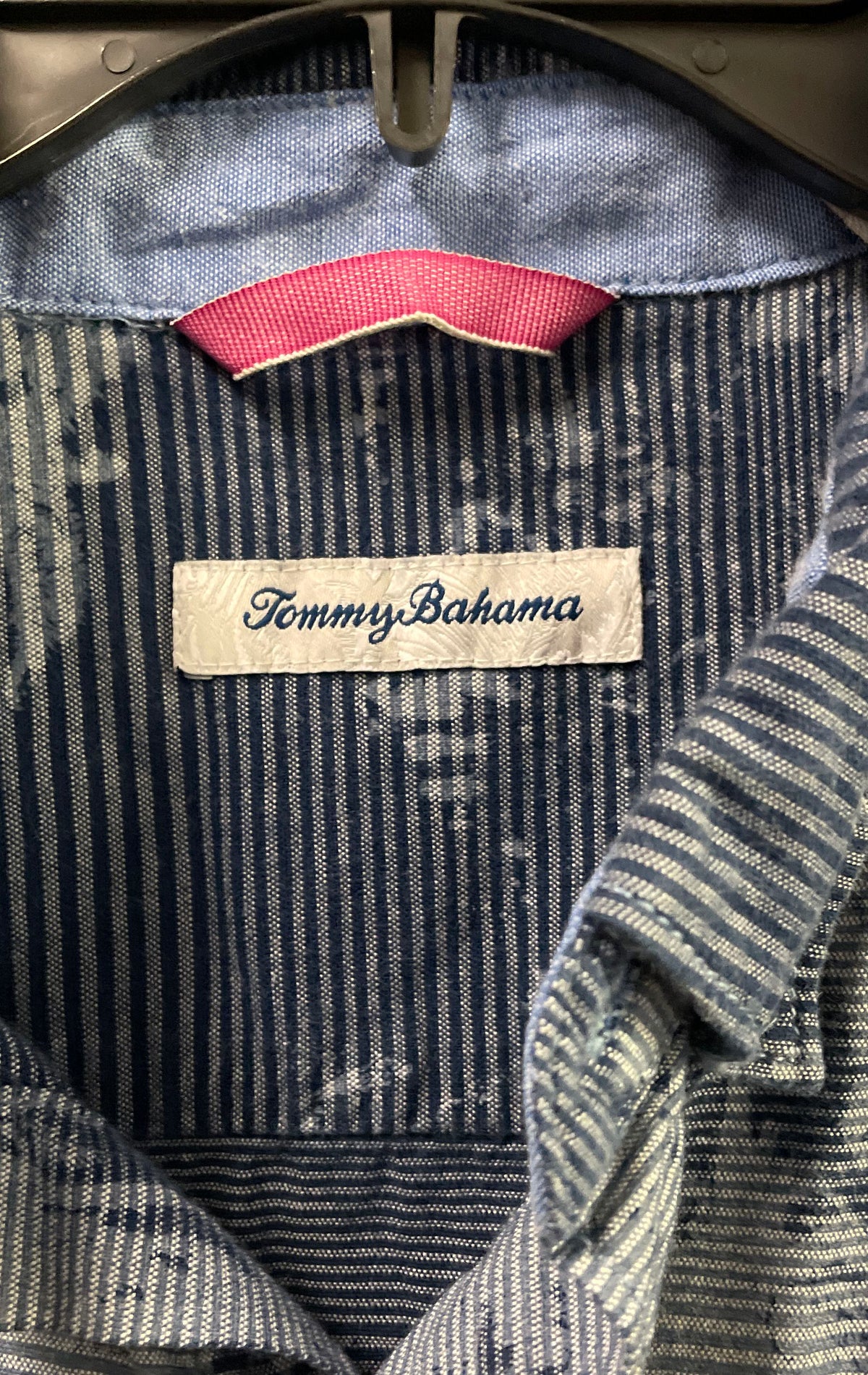 Tommy Bahama Men's Blue White Striped Palm Tree Tropical Cotton Shirt Sz M