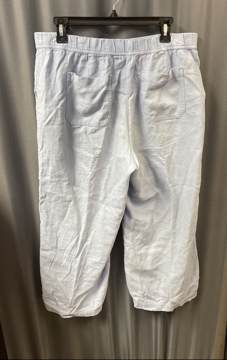Purejill Women's Blue Linen Tencel Blend Wide Leg Crop Pants Sz MP