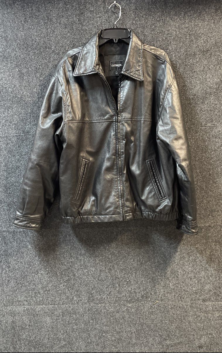 Outbrook Men's Black Genuine Leather Full Zip Bomber Jacket Sz L