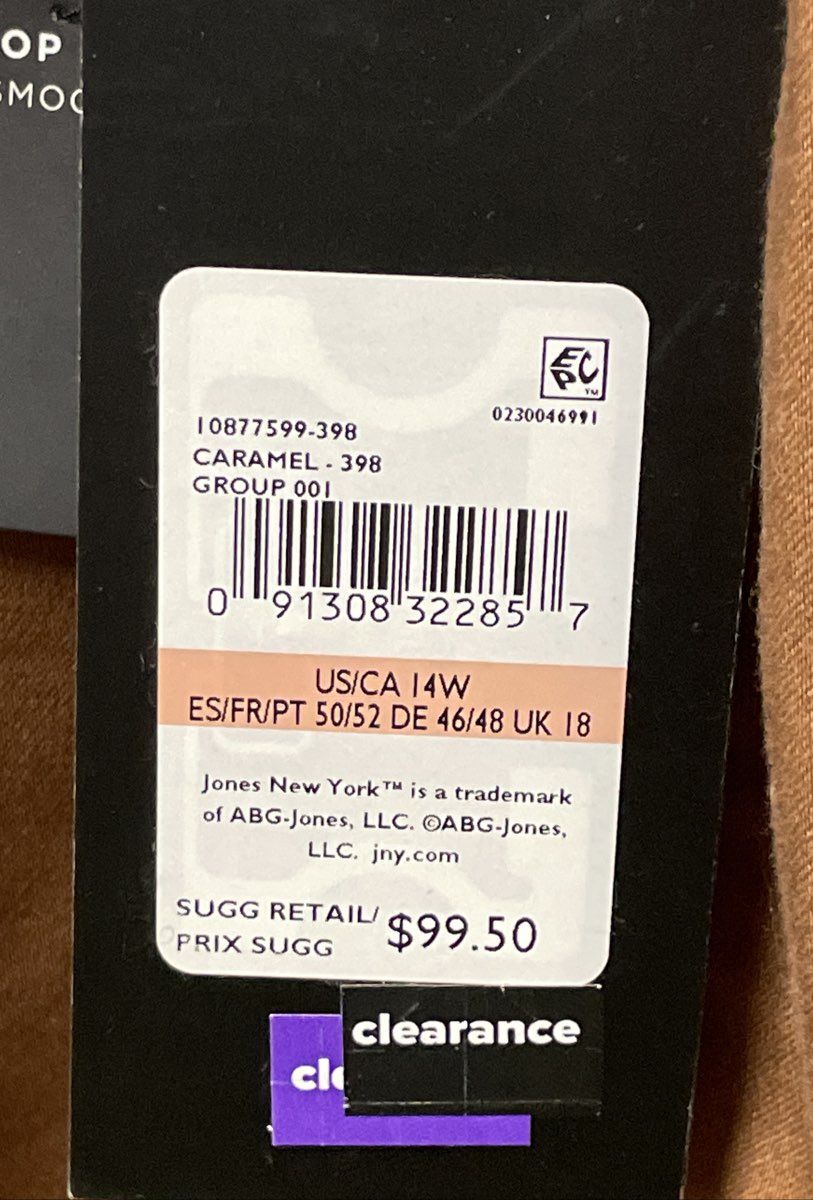 Jones New York Women's Caramel Brown Lexington Straight Leg Pants Sz 14W NWT