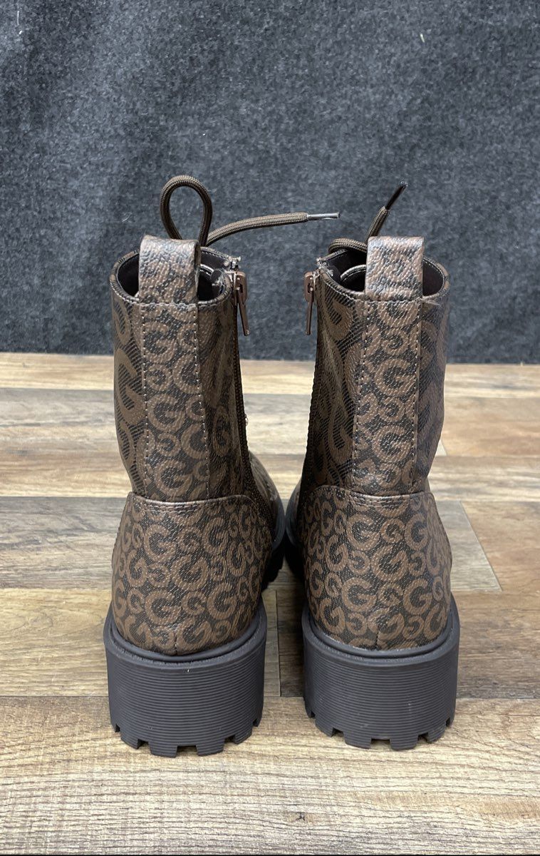 GBG Los Angeles Raven Brown Monogram G Logo Combat Boots Women's Size 7.5