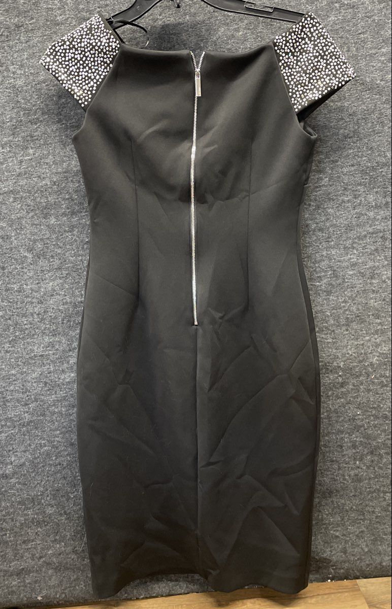 Calvin Klein Women's Black Embellished Shoulder Sheath Dress Sz 4