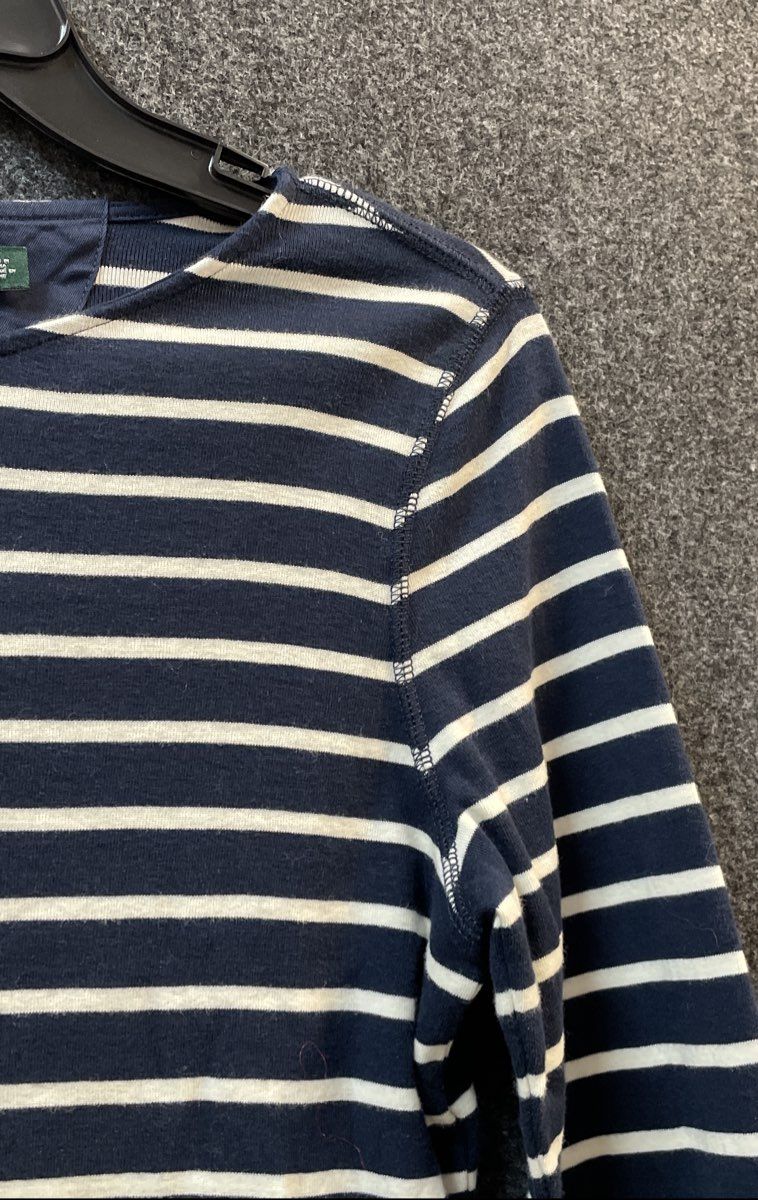 Lauren Ralph Lauren Women's Navy Blue White Striped 3/4 Sleeve Henley Shirt Sz M