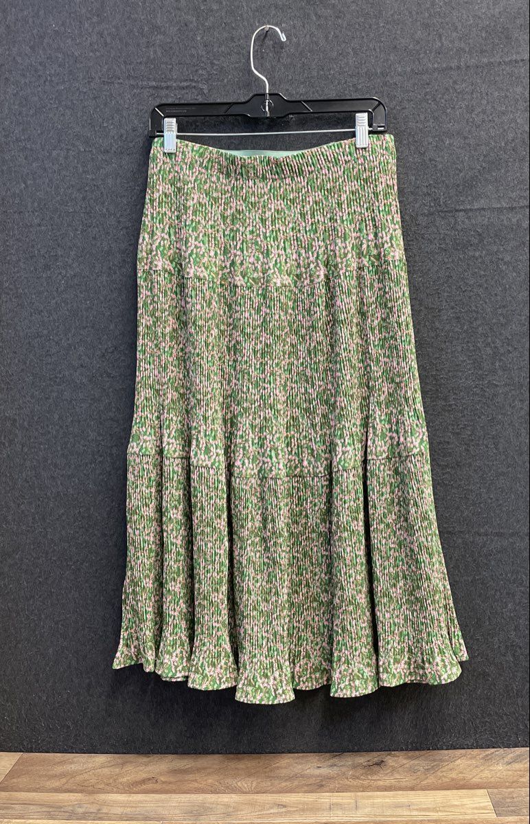 Alice Blue Women's Floral Pleated Tiered Midi Skirt Green Pink Size XL