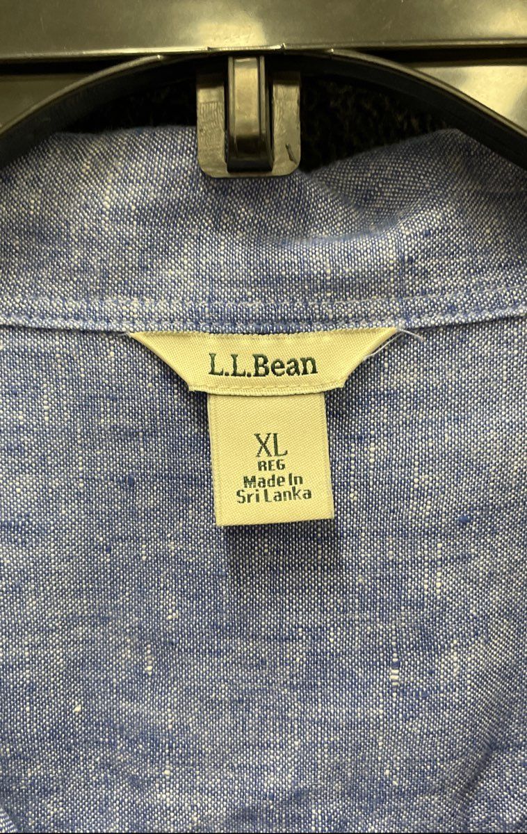 L.L. Bean Women's Blue 100% Linen Short Sleeve Button Down Shirt Sz XL