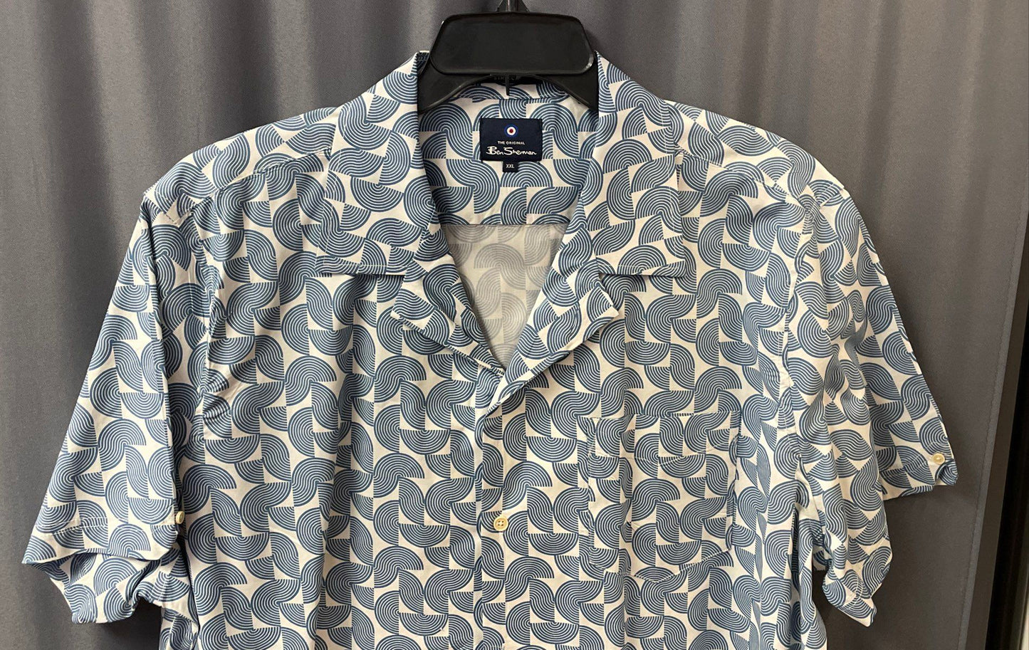 Ben Sherman Men's Blue White Geometric Short Sleeve Camp Collar Shirt Sz XXL