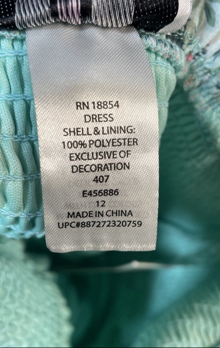 Rare Editions Girls Aqua Floral Smocked Hi-Lo Hem Gold Foil Dress Size 12 NWT