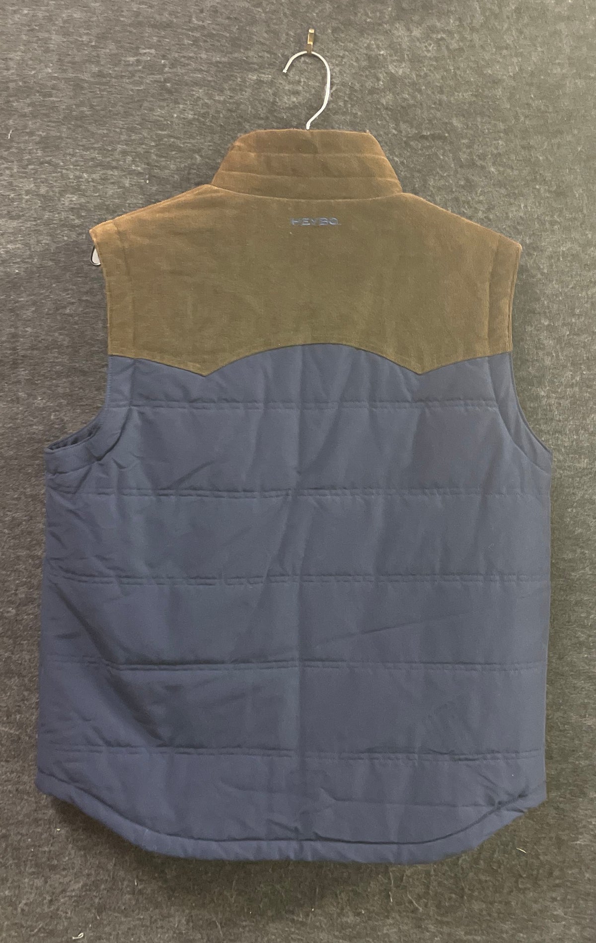 Heybo Outdoors Men's Blue Brown Quilted Corduroy Yoke Vest Sz S NWT