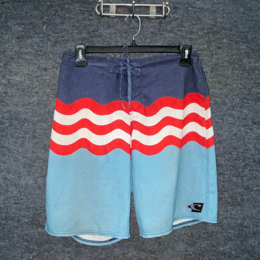 O'Neill Men's Jordy Smith Board Shorts Swim Trunks Red White Blue Wavy Stripe