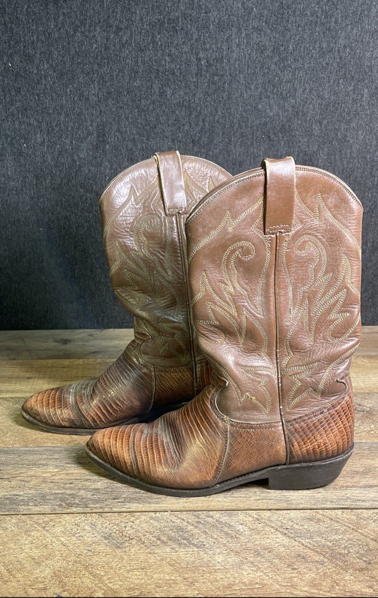 Go West Women's Brown Leather Lizard Print Western Cowboy Boots Size 37