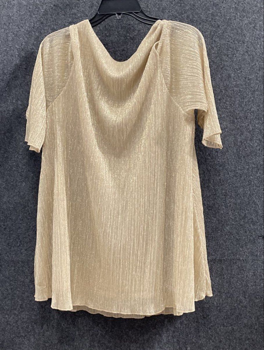 Catherines Women's Gold Metallic Shimmer Pleated Flutter Sleeve Shirt Sz 0X NWT
