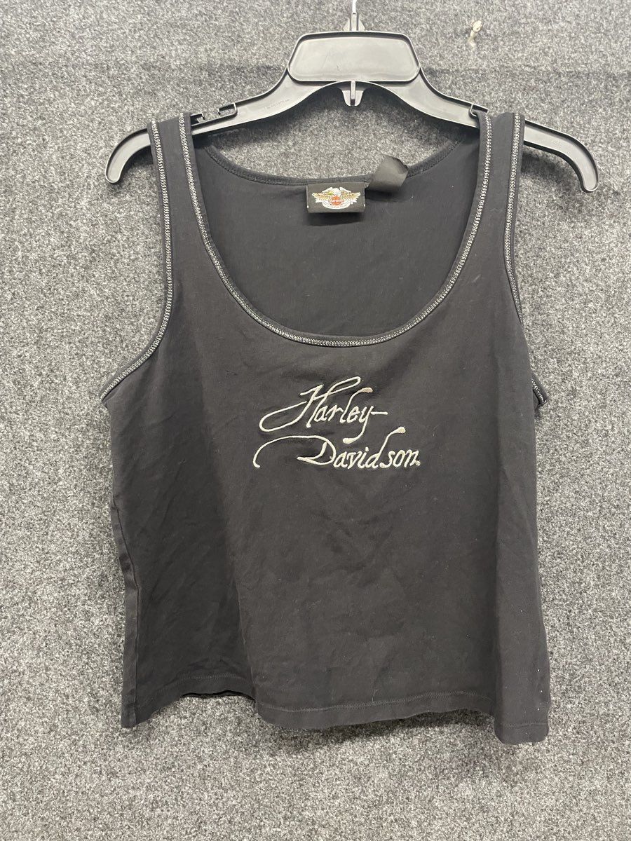 Harley-Davidson Women's Tank Top Black Embroidered Script Contrast Trim Sz L