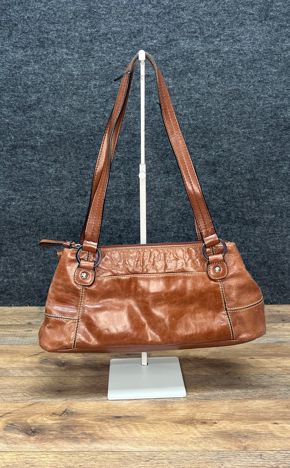 Giani Bernini Brown Leather Shoulder Bag Purse Silver Hardware Card Wallet