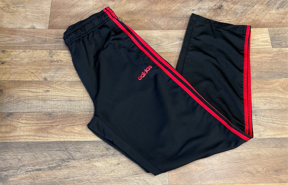 Adidas Men's Black Red 3-Stripes Track Pants Recycled Polyester Sz M