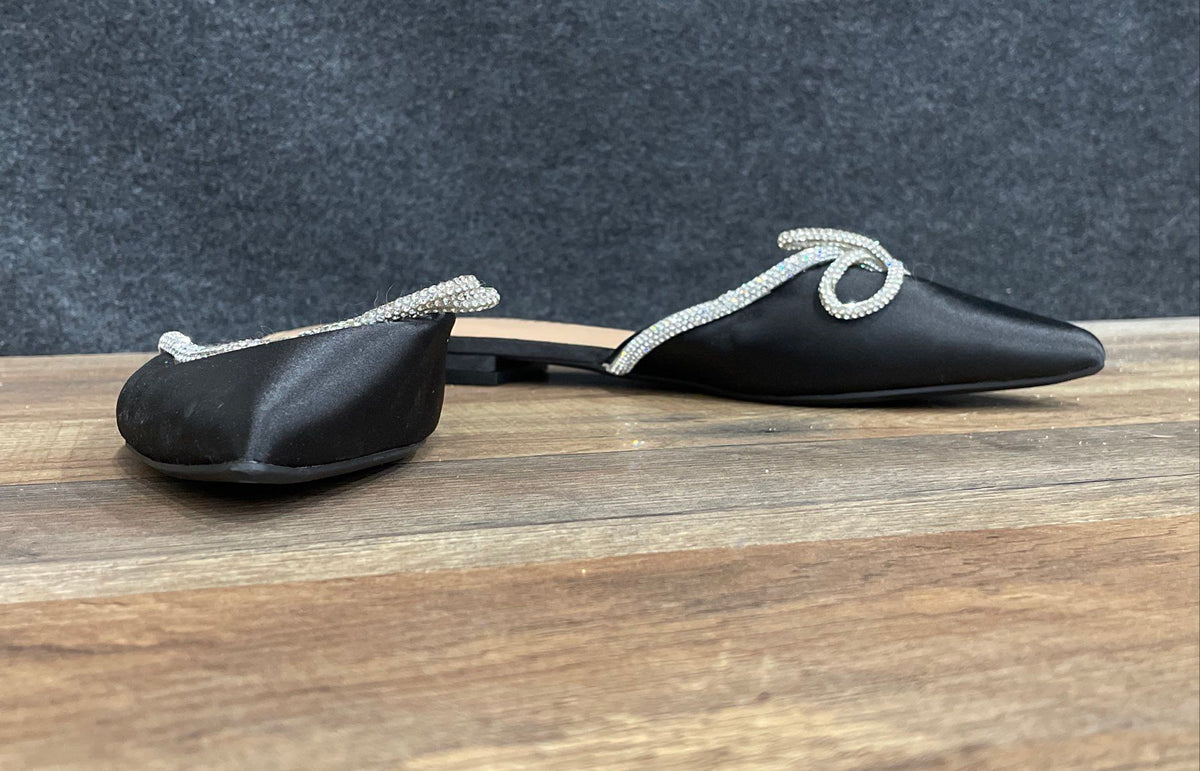 Express Black Rhinestone Bow Pointed Toe Mules Flat Slides Size 6M