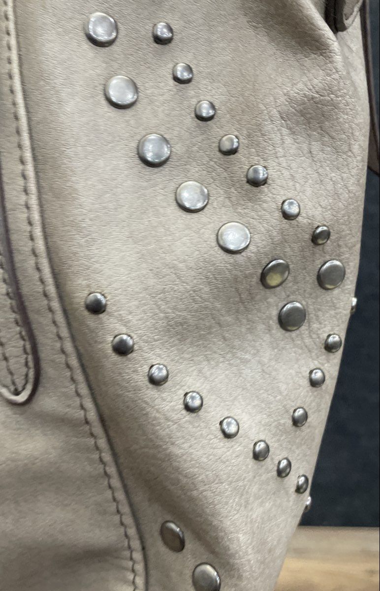 Jessica Simpson Grey Faux Leather Studded Tote Bag Large Silver Hardware