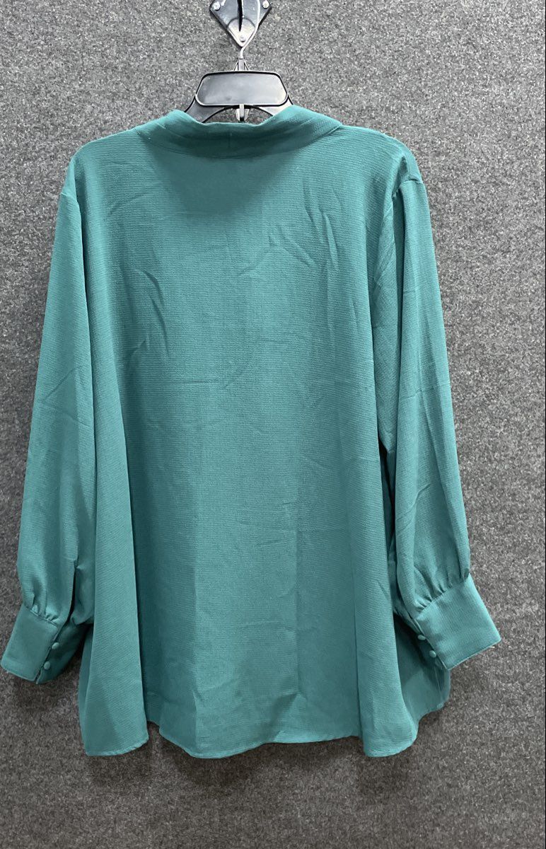 Adrianna Papell Women's Green Crepe V-Neck Long Sleeve Blouse Top Sz 2X NWT