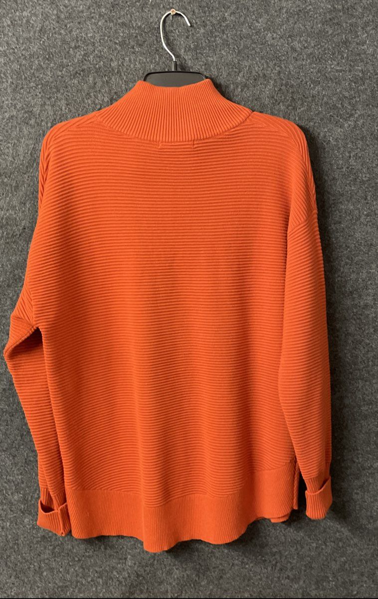 Fashion Women's Sweater Orange Ribbed Knit Half-Zip Pullover Size L