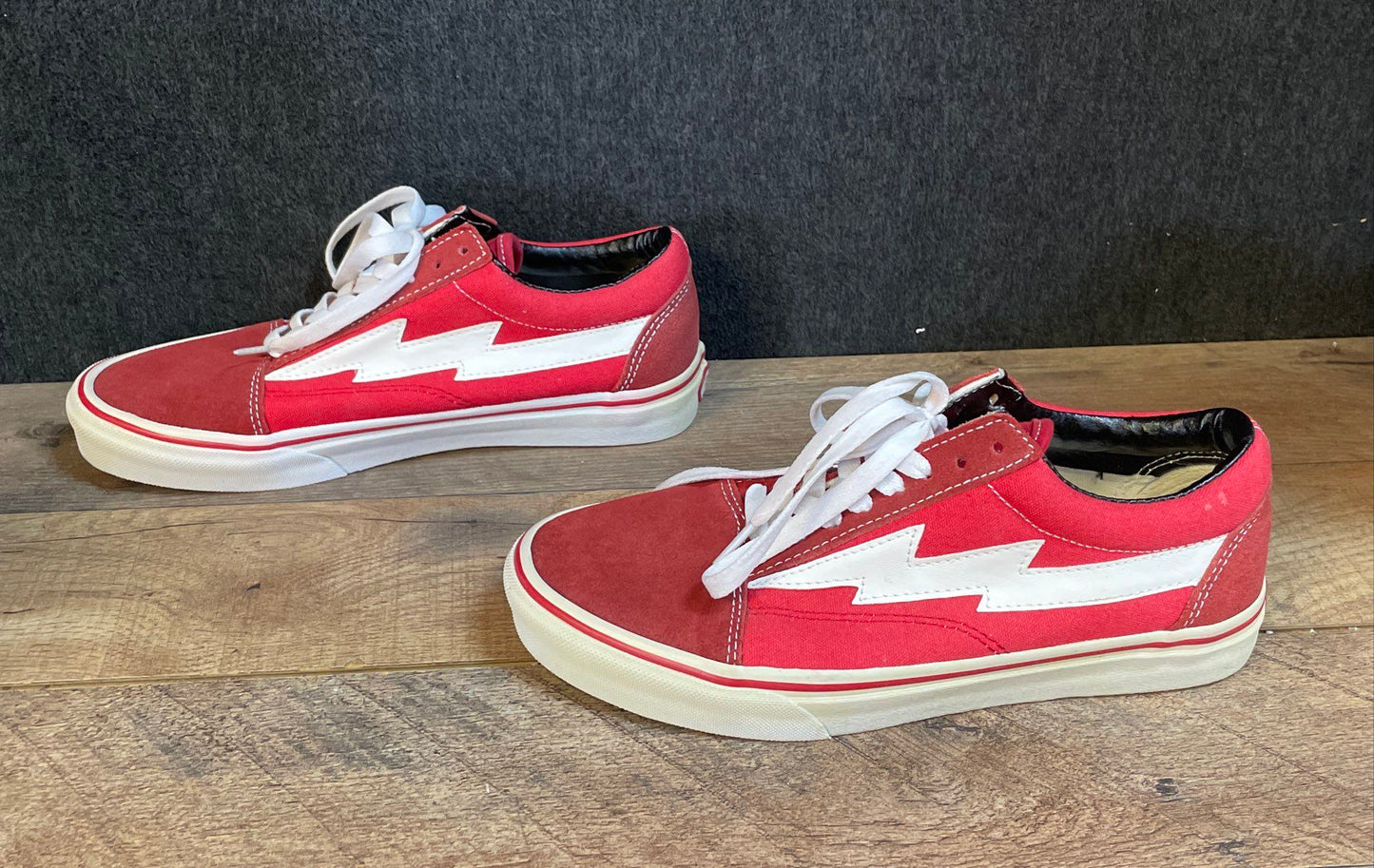 Revenge x Storm Red White Bolt Low Top Skate Sneakers Men's Size 7