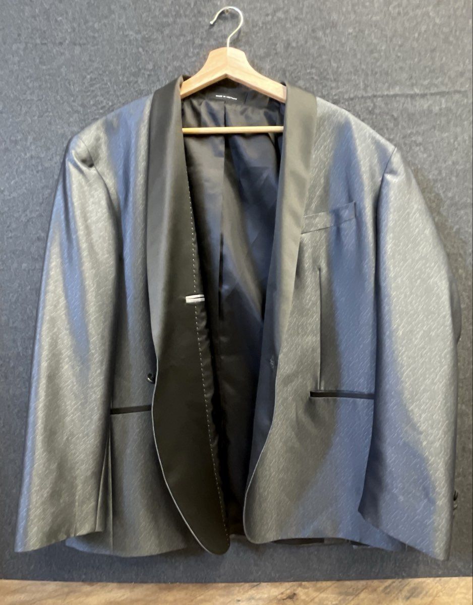 AWEARNESS Kenneth Cole Men's Gray Textured Shawl Lapel Tuxedo Blazer Sz 52R