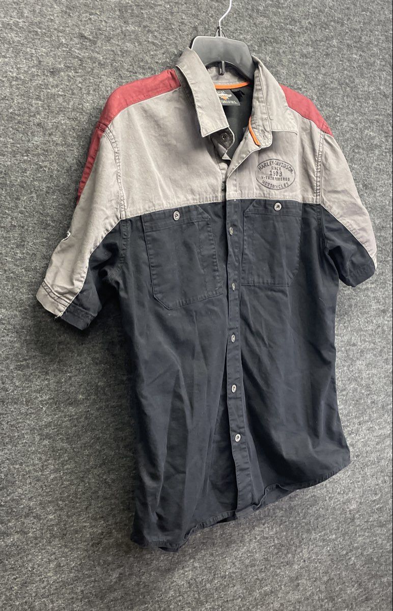 Harley-Davidson MotorClothes Colorblock Mechanic Button Up Shirt Black Red Sz M