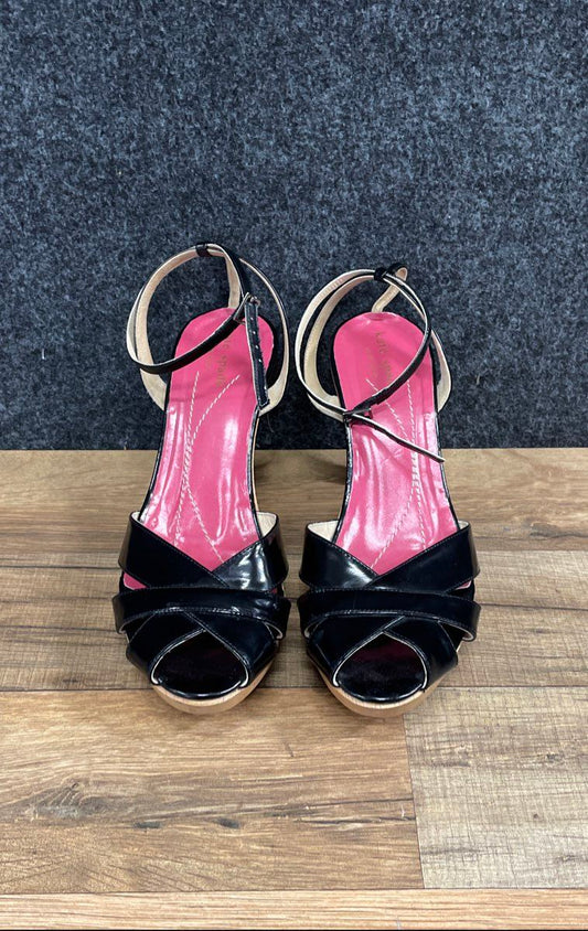Kate Spade New York Black Patent Leather Wooden Platform Heels Size 9