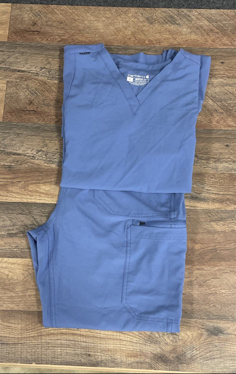 Carhartt Women's Scrub Set Blue Force Modern Fit V-Neck Cargo Pants Sz L