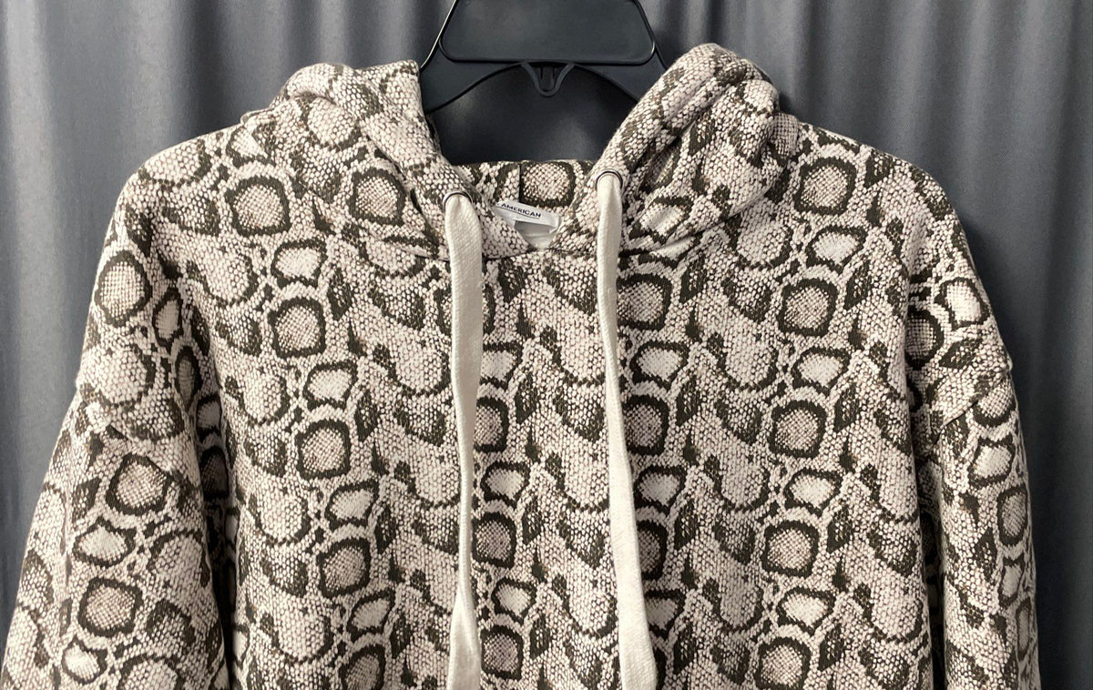 Good American Women's Grey Tan Snakeskin Print Oversized Hoodie Sweatshirt Sz XL