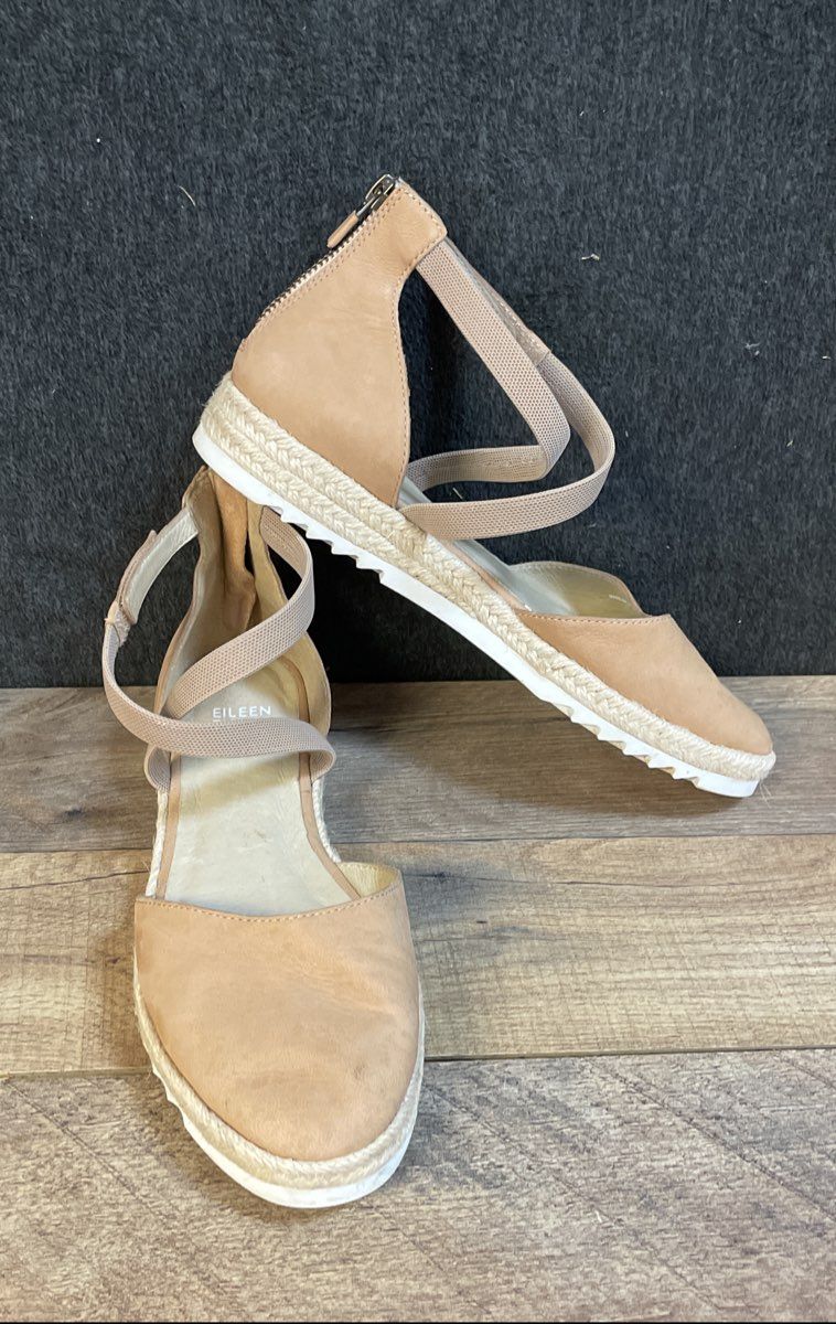 Eileen Fisher Bisa Tan Flat Espadrille Sandals Women's Size 7.5
