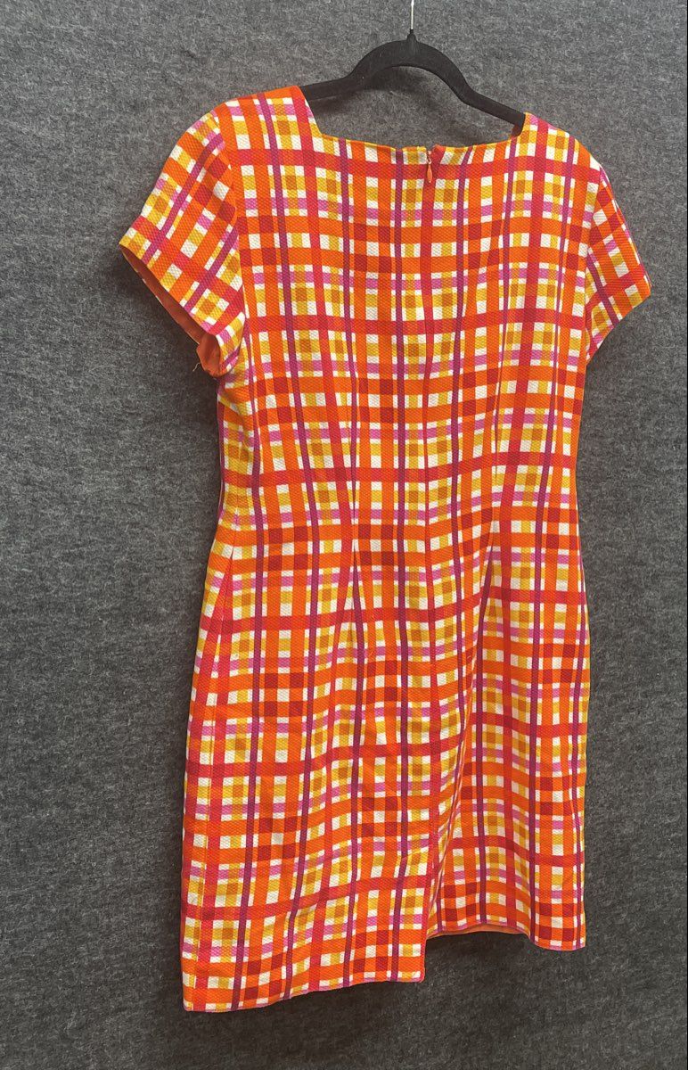 Jessica Howard Women's Vintage 90s Orange Plaid Cotton Sheath Dress Sz 10