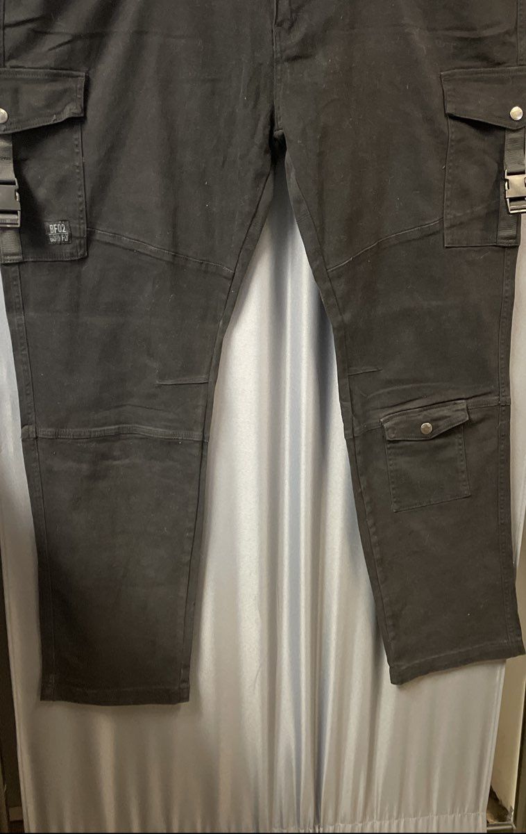 Bornfly Men's Black Multi-Pocket Cotton Streetwear Cargo Jeans Sz 48 NWT