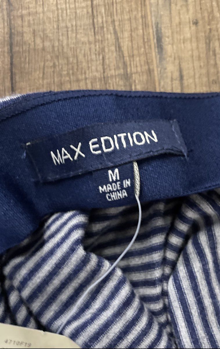 Max Edition Women's Blue White Striped Jersey Maxi Skirt Side Slit Sz M NWT