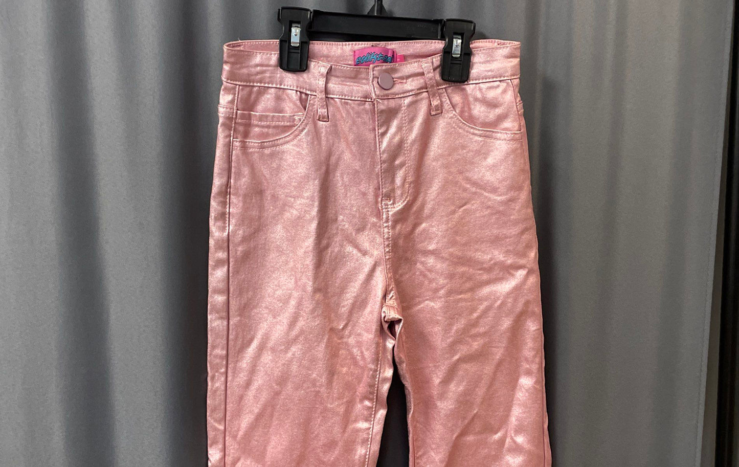 Edikted Women's Pink Shiny Metallic High Rise Flare Pants Sz S